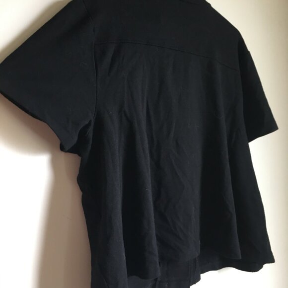 Black Rayon Blend Short Sleeve Semi Cropped Button Up Top - Picture 7 of 16
